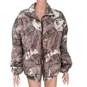 Stunt Sports vintage animal print silk bomber jacket size M broken zipper